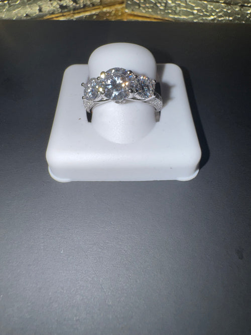 Moissanite Ring | 925 Silver |Past, Present, Future Engagement Style Ring - Size 5
