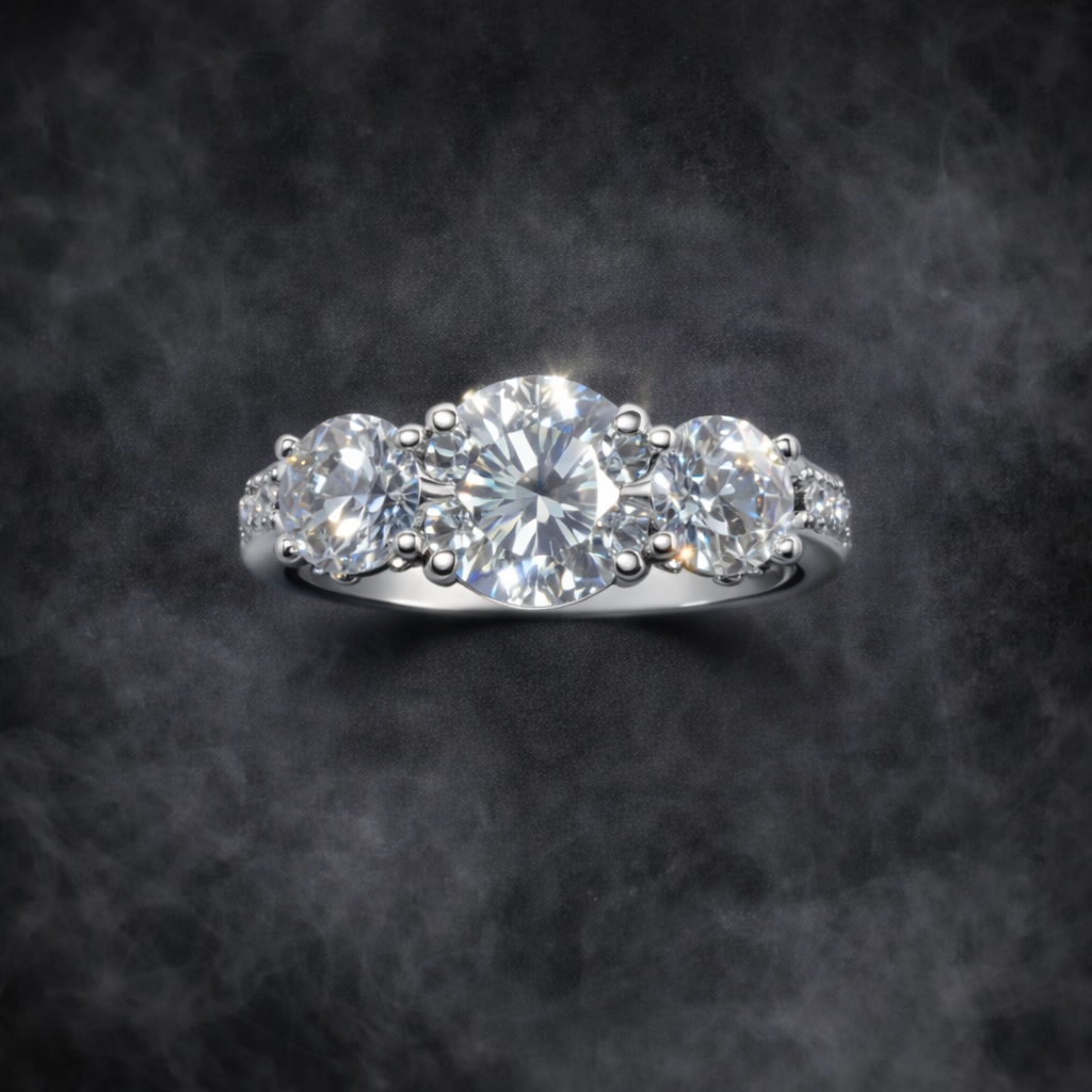 Moissanite Ring | 925 Silver |Past, Present, Future Engagement Style Ring - Size 5