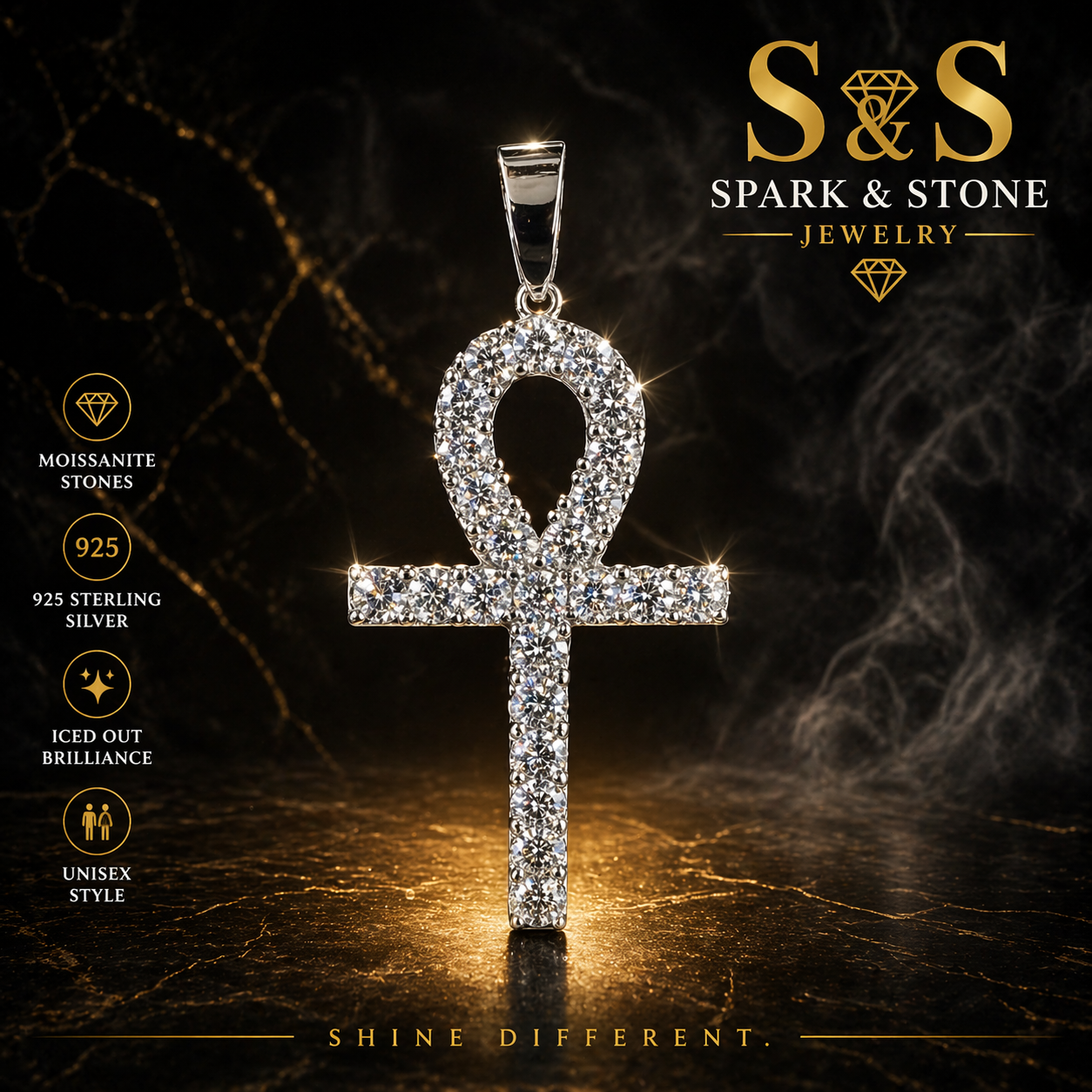 Moissanite Ankh Cross Pendant 925 Silver