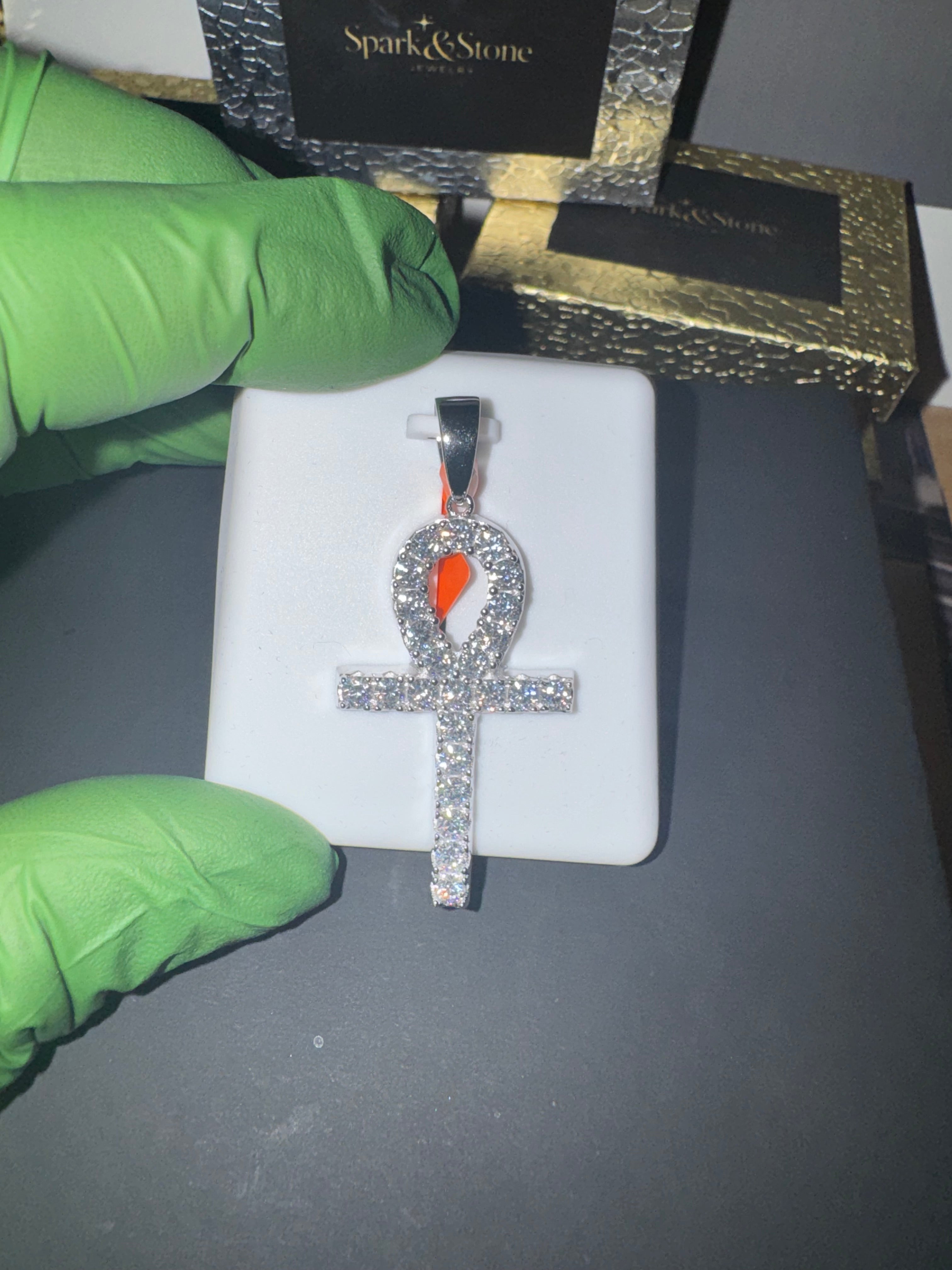Moissanite Ankh Cross Pendant 925 Silver