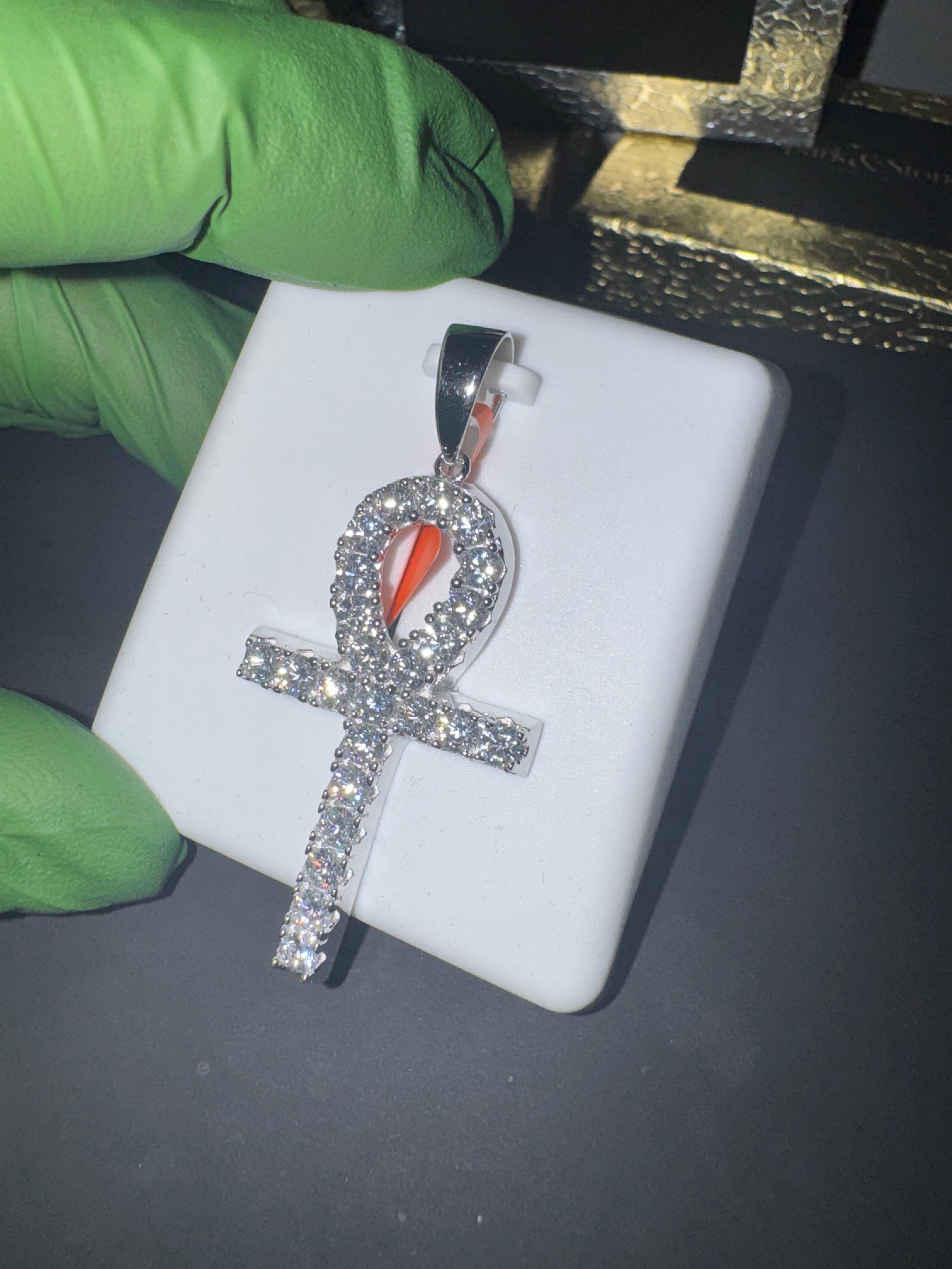 Moissanite Ankh Cross Pendant 925 Silver